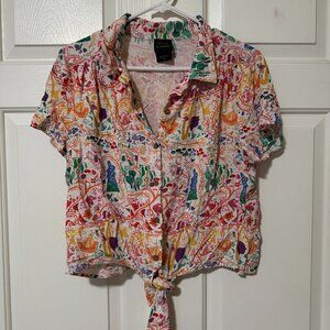 Disney Tangled Rapunzel Paintings Tie Crop Top